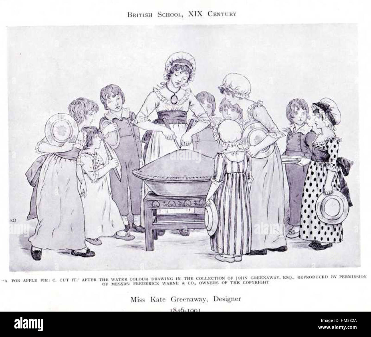 Questa illustrazione per bambini di Kate Greenaway, intitolata "C is to Cut", fa parte delle sue opere educative che insegnano l'alfabeto. Lo stile distintivo di Greenaway cattura l'innocenza dell'infanzia mentre illustra lezioni basate su lettere attraverso immagini vivaci e giocose. Foto Stock