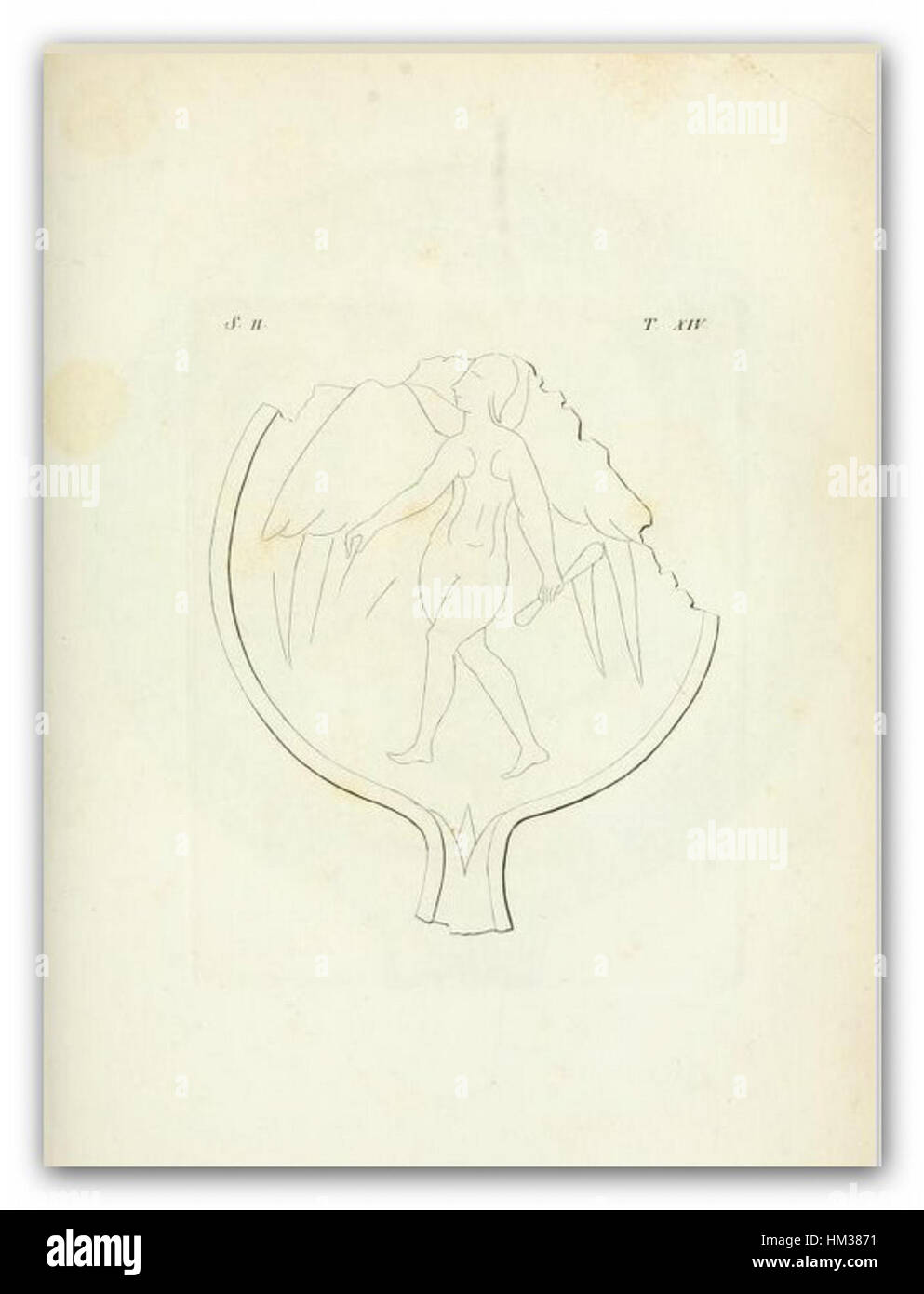 Questa opera d'arte del 1821, *Bronzi Etruschi* (bronzi etruschi), è una rappresentazione di arte etrusca, che mostra un'antica scultura in bronzo. Mette in evidenza la sofisticata maestria artigianale della civiltà etrusca e il suo significato culturale. Foto Stock