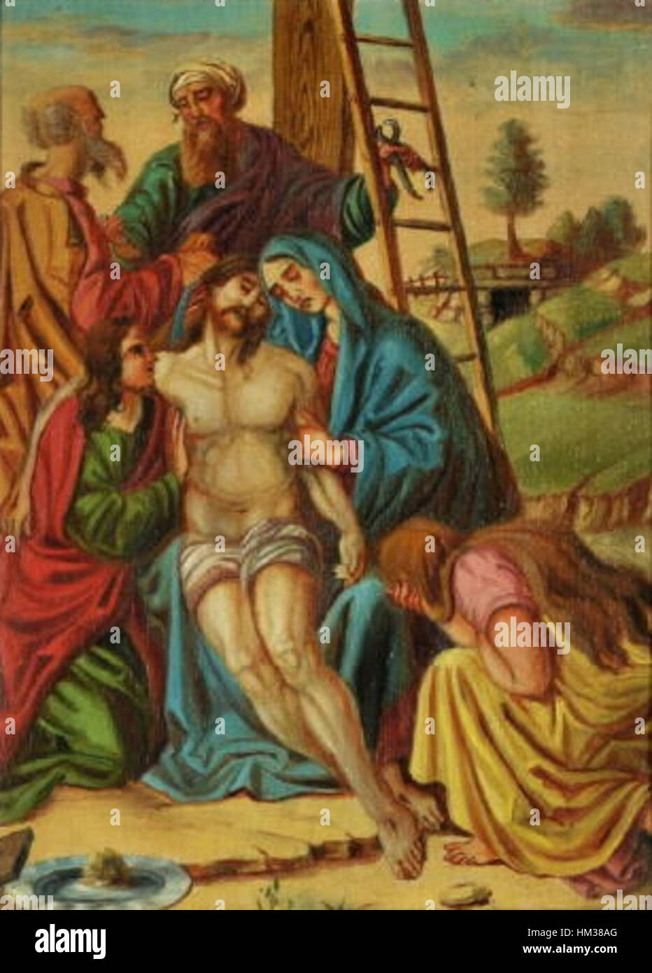 Il dipinto di Josef Anton Mohr "Kreuzwegstation b" fa parte di una serie raffigurante le stazioni della Croce. L'opera cattura l'intensità emotiva del viaggio di Cristo verso la crocifissione, nello stile classico dell'arte religiosa. Foto Stock