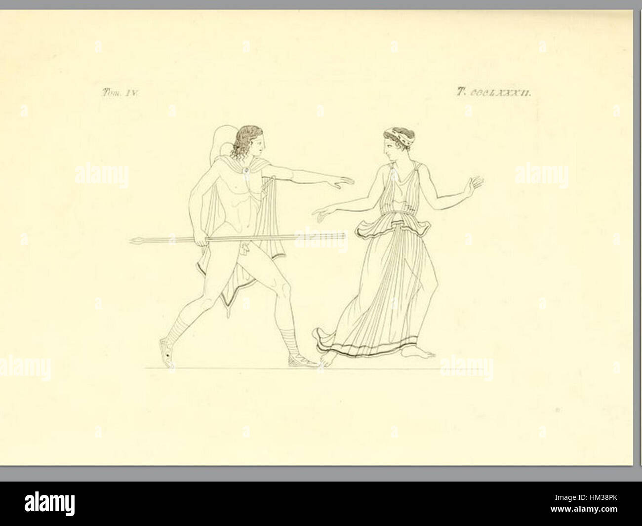 Questo dipinto del 1837 della collezione "Pitture di vasi fittili" di Inghirami espone antiche ceramiche, enfatizzando il design e l'arte classici. Fa parte dell'esame storico della ceramica attraverso l'arte. Foto Stock