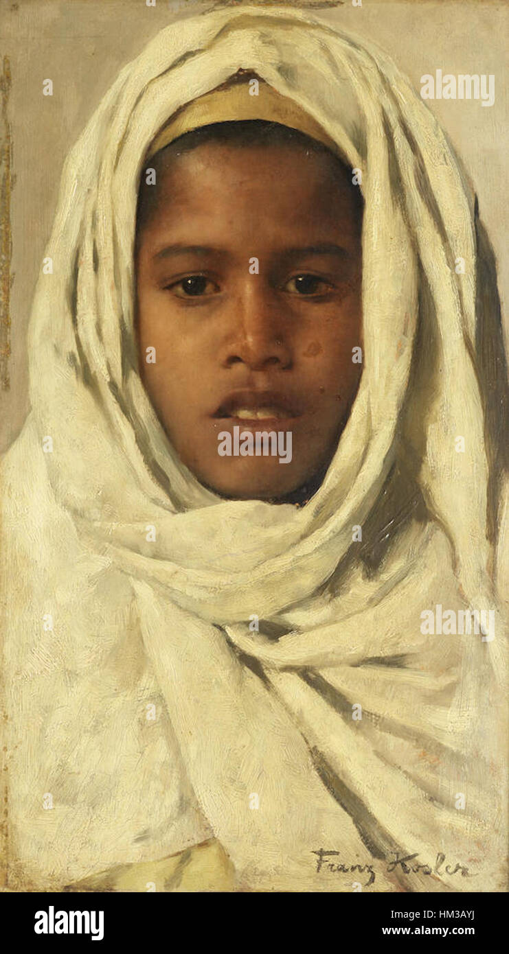 Un dipinto di un giovane beduino di nome Kosler-Nada, creato nella regione del Sinai. Le opere d'arte riflettono il significato culturale e storico della vita beduina in questo paesaggio desertico. Foto Stock