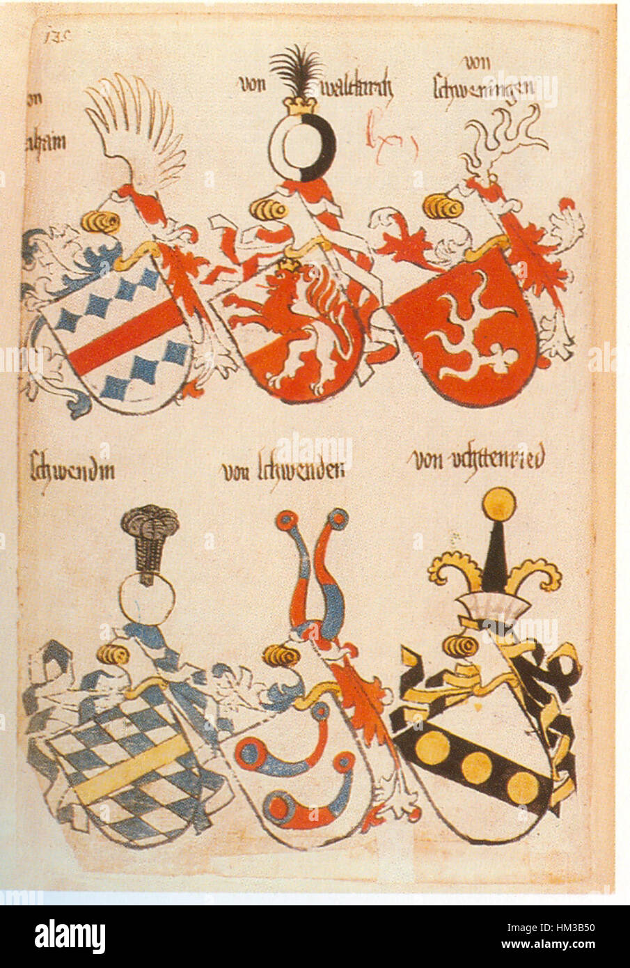 Il codice Ingeram, risalente al 125, è un manoscritto storico con immagini medievali e disegni araldici. Questo raro manufatto riflette la cultura cavalleresca e le tradizioni artistiche dell'epoca. Foto Stock