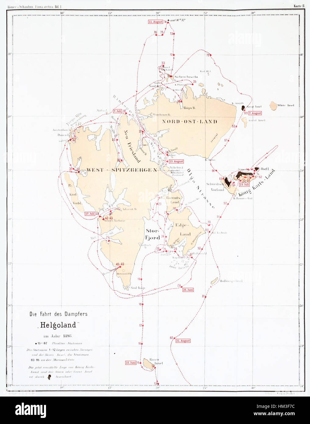 Karte Dampfer Helgoland Spitzbergen 1898 Foto Stock