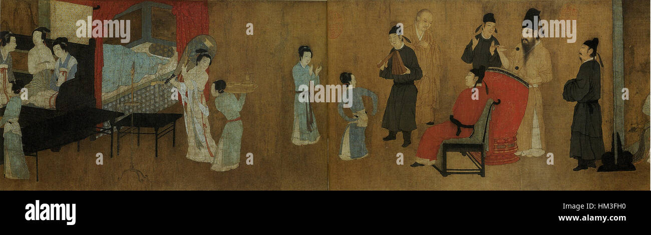 GU Hongzhong era un rinomato artista cinese noto per i suoi dipinti dettagliati della dinastia Song meridionale. Le sue opere spesso rappresentavano scene storiche, illustrando l'eleganza e lo stile di vita del periodo. Foto Stock