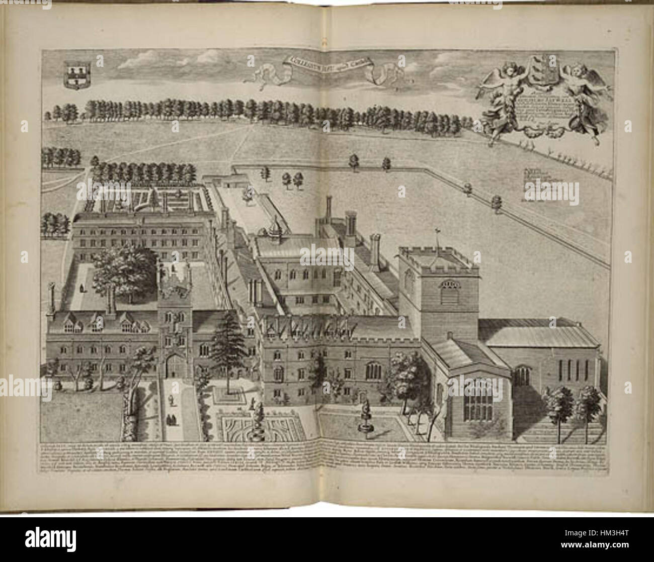 Jesus College di Cambridge da Loggan 1690 - Folger 046539W5 Foto Stock