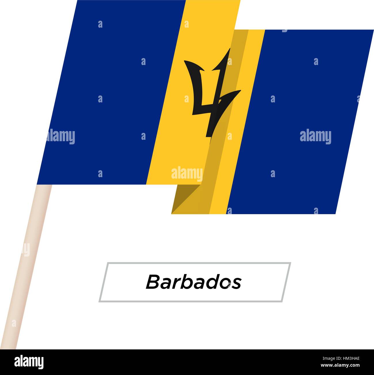 Nastro di Barbados sventola Bandiera isolato su bianco. Illustrazione Vettoriale. Illustrazione Vettoriale