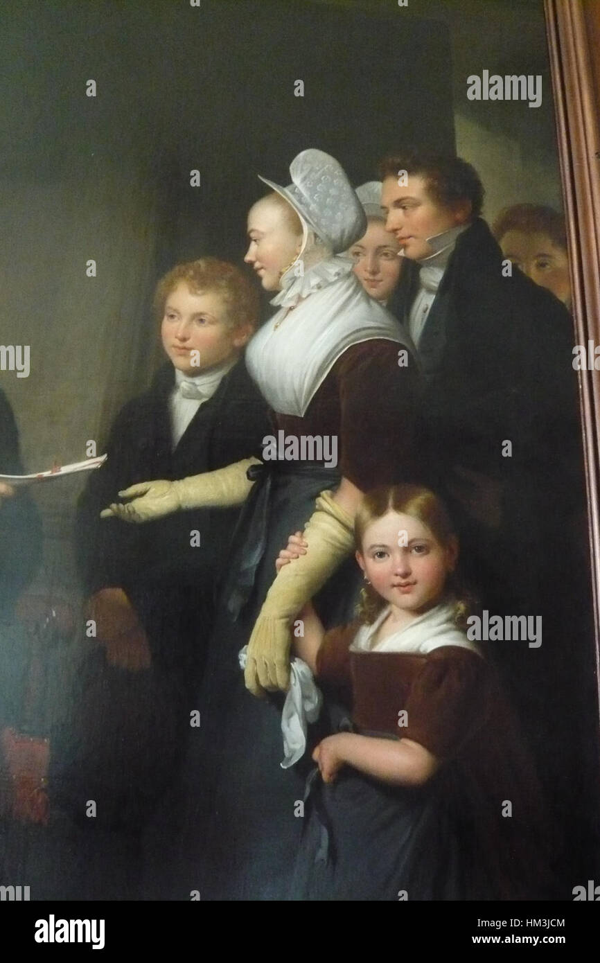 Questo dettaglio di 'Regenten van de Doopsgezinde Weeshuis Haarlem' di Jan Adam Kruseman mostra i membri di un Consiglio di amministrazione in un orfanotrofio di Haarlem. Il dipinto riflette la responsabilità sociale del XIX secolo e la ritrattistica dettagliata di importanti figure della società olandese. Foto Stock