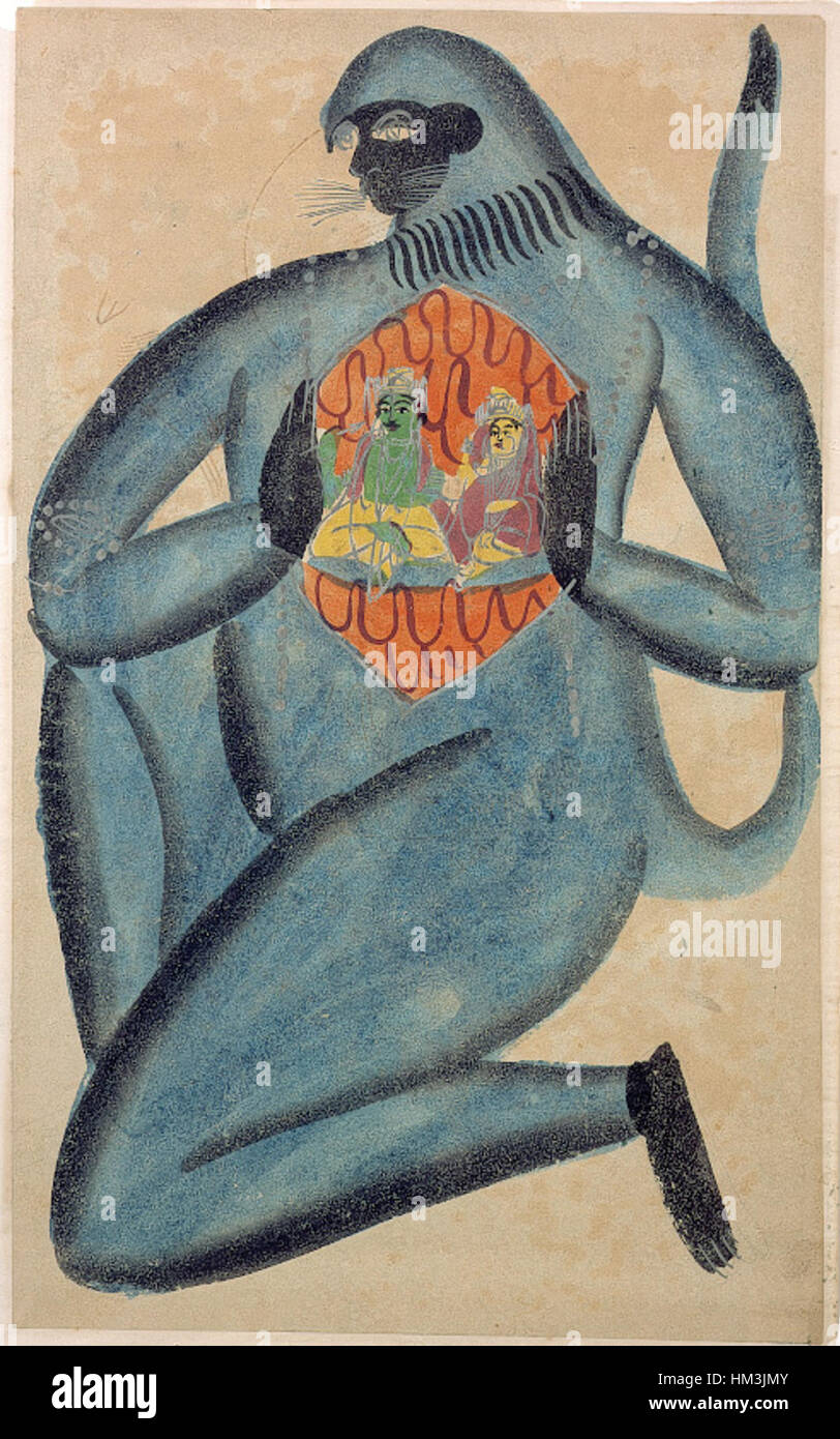 Hanuman con Rama e sita nel suo cuore (6124500373) Foto Stock