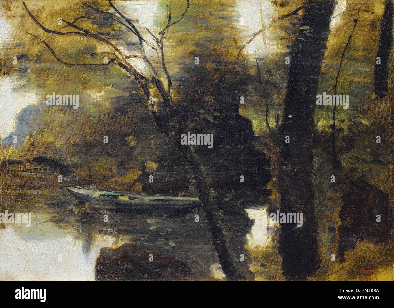 Jean-Baptiste-Camille Corot - Noisy-le-Grand, barque au bord de l'eau Foto Stock