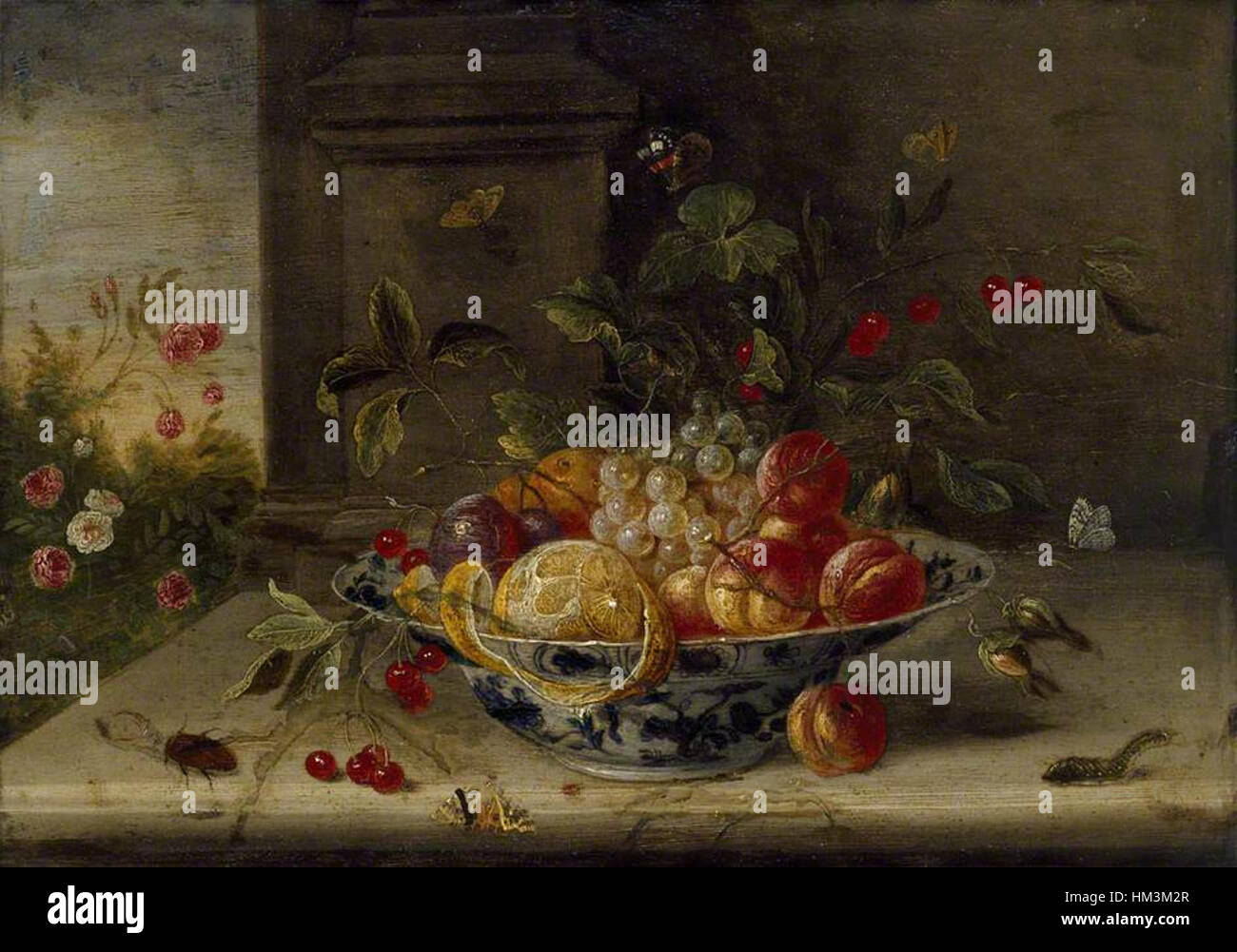 Jan van Kessel il Vecchio - Decorative Still-Life composizione con un vaso di porcellana, frutta e insetti Foto Stock