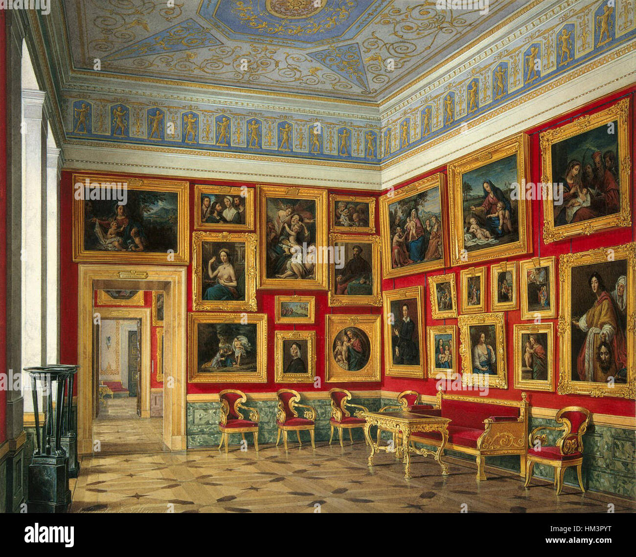 "Interiors of the New Hermitage" è una rappresentazione degli interni del famoso Museo dell'Hermitage nel 1859, che mostra lo studio dell'arte italiana e il suo impatto sulla cultura russa. Foto Stock