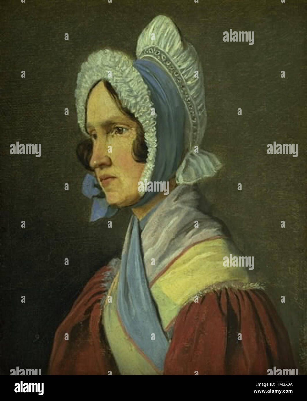 Ritratto della madre di Johan Thomas Lundbye, Oberstinde Cathrine Lundbye (nata Bonnevie), dell'artista stesso. Questo dipinto cattura una figura storica in stile ritrattista classico, riflettendo i legami familiari e il patrimonio danese. Foto Stock