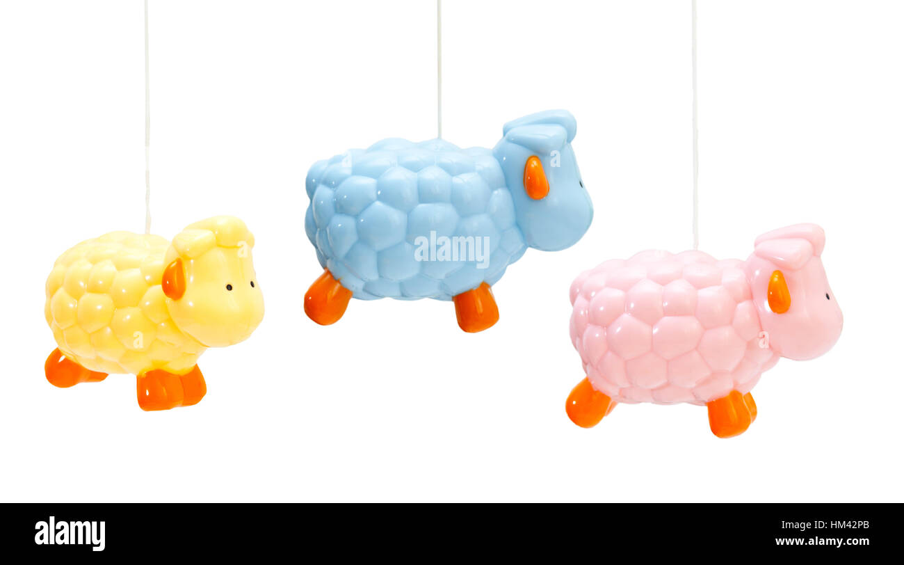 Pecore colorate per i neonati giocattoli per neonati. Foto Stock