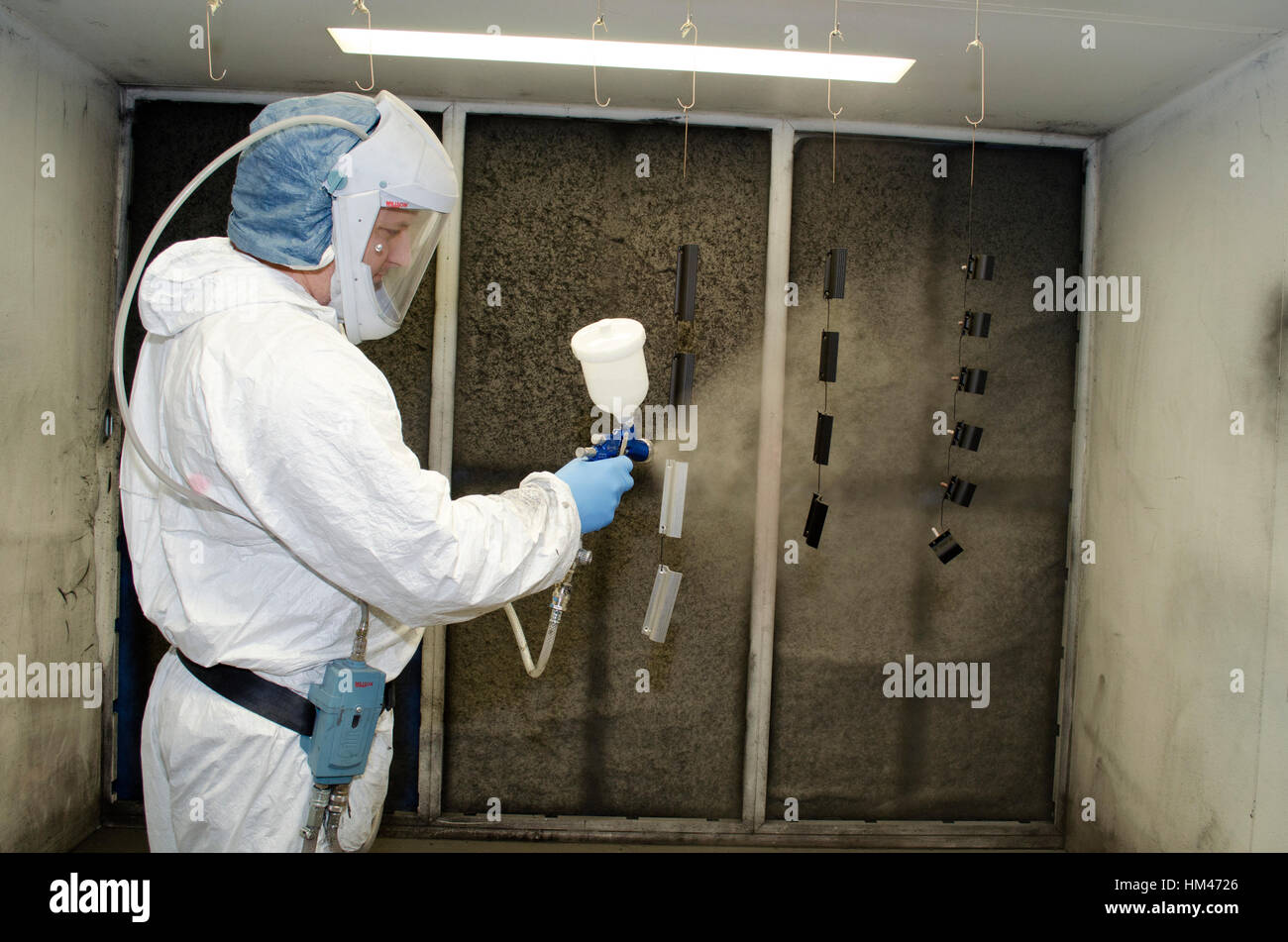 Per la verniciatura a spruzzo impianto industriale di vernice-shop Foto Stock