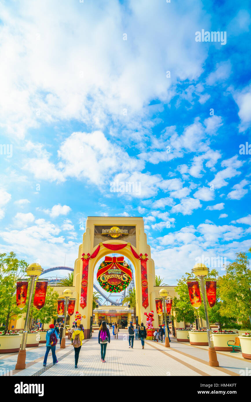 OSAKA, Giappone - 1 Dicembre 2015: Universal Studios Japan (USJ). Secondo 2014 Indice tema attrazione globale Rapporto sulla presenza, USJ è classificato quinto Foto Stock