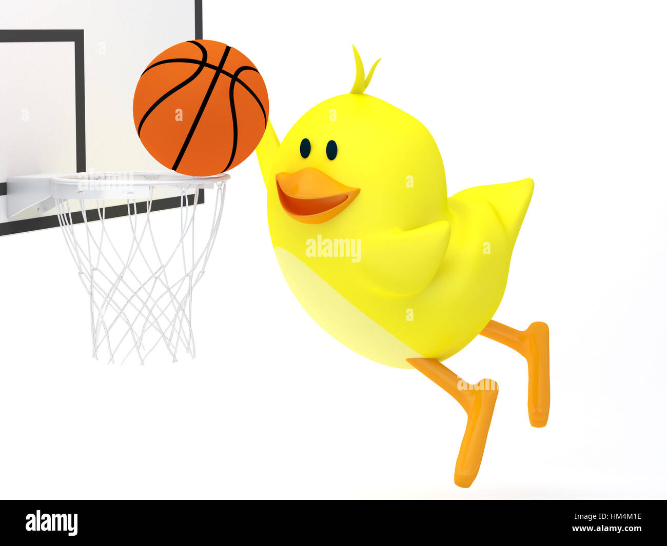 Piccolo giocatore di basket pulcino su bianco - 3D render Foto Stock