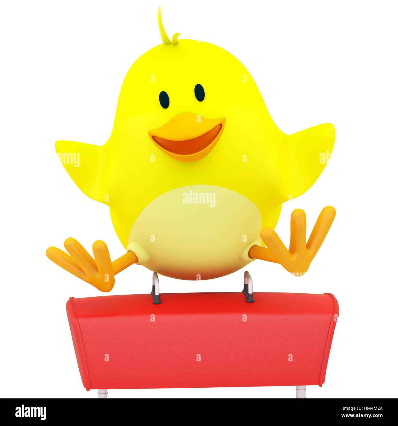 Poco ginnasta pulcino di eseguire sul cavallo - 3D render Foto Stock
