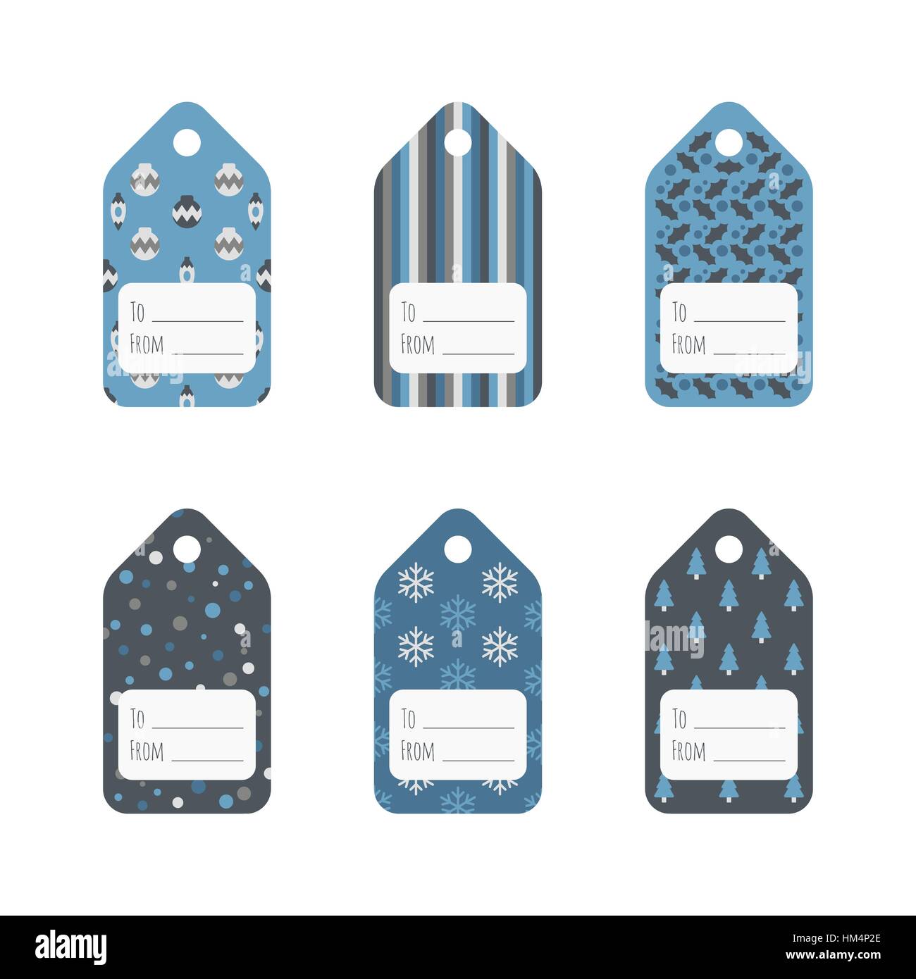 Set di etichette per i regali di Natale nel freddo inverno colori. Set di etichette con tradizionale Natale e Anno Nuovo elementi. Illustrazione Vettoriale