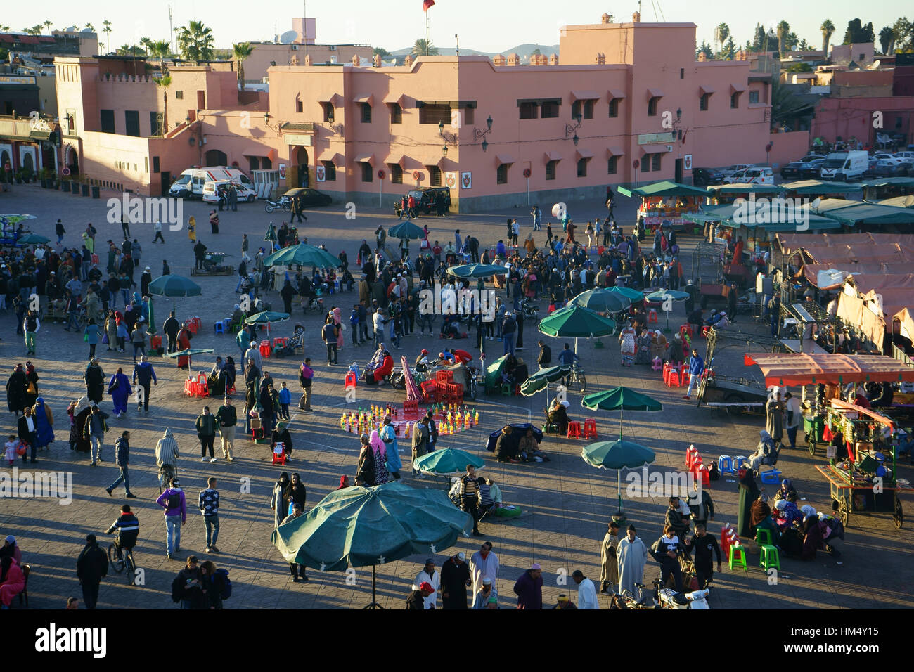 Panorama Piazza Jamaa El Fna a Marrakech Marocco Foto Stock