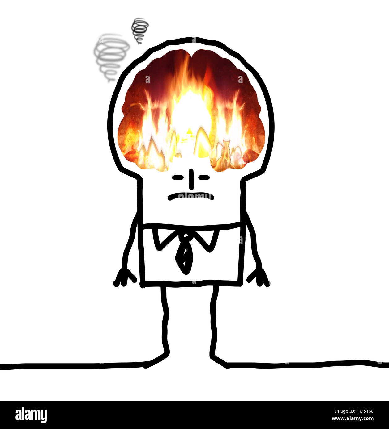 Cartoon Big Brain Uomo - fire e febbre Foto Stock