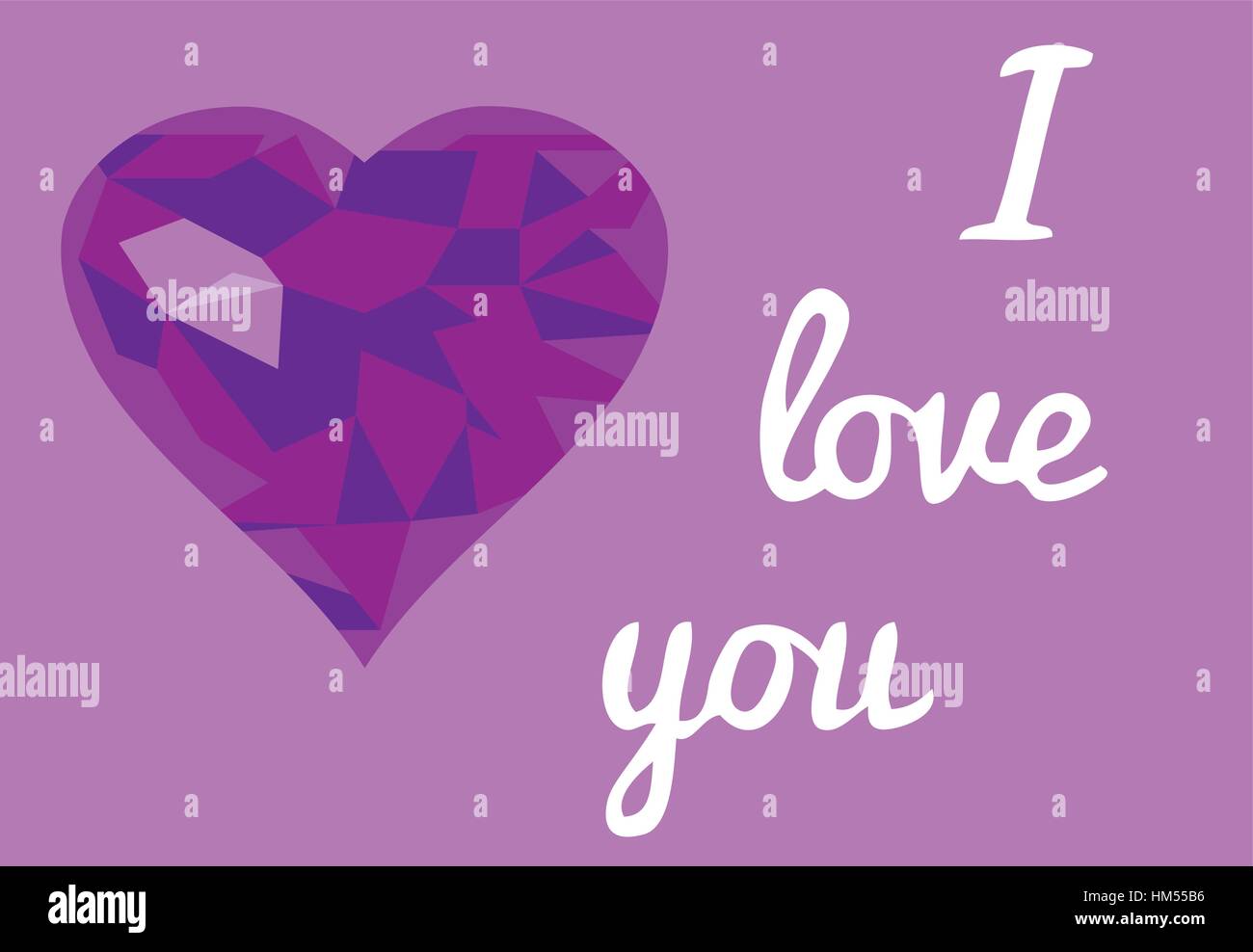 Illustrazione vettoriale di valentine card con mosaico viola cuore e amore è il testo Illustrazione Vettoriale