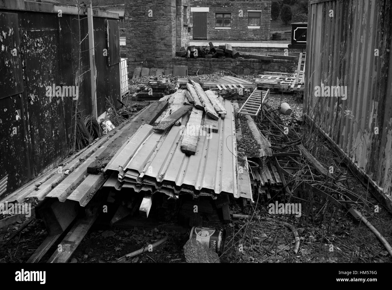 Materiali da costruzione a Alston, stazione South Tynedale railway, Cumbria Foto Stock