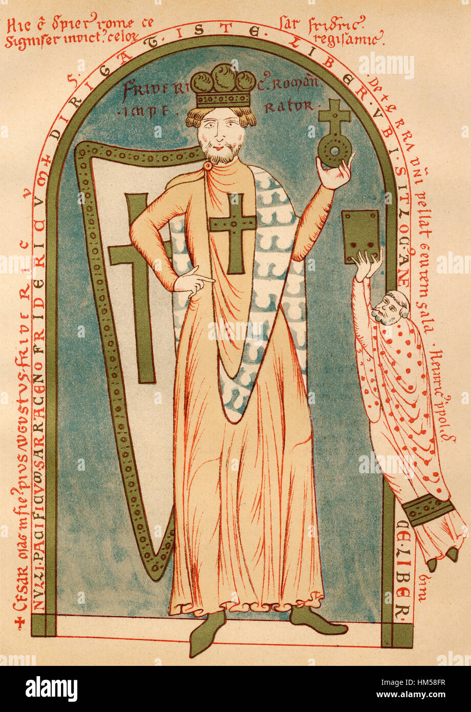 Federico I, Federico Barbarossa, Friedrich I., 1122-1190, il Sacro Romano Imperatore come un crociato Foto Stock