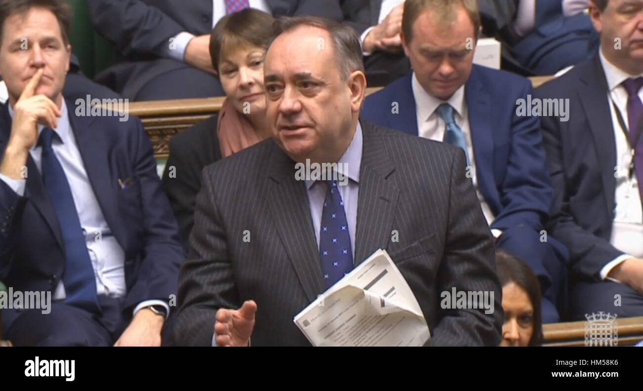 Alex Salmond parla alla Camera dei Comuni di Londra durante la seconda lettura Dibattito sull'UE (notifica sul ritiro) Bill. Foto Stock