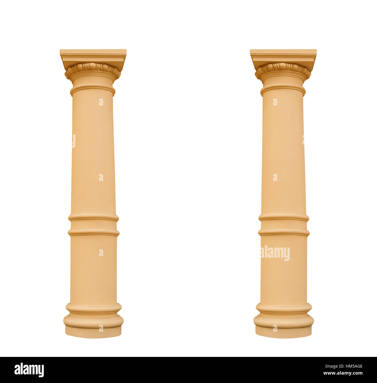 Due colonne in stile ionico, isolato su sfondo bianco Foto Stock