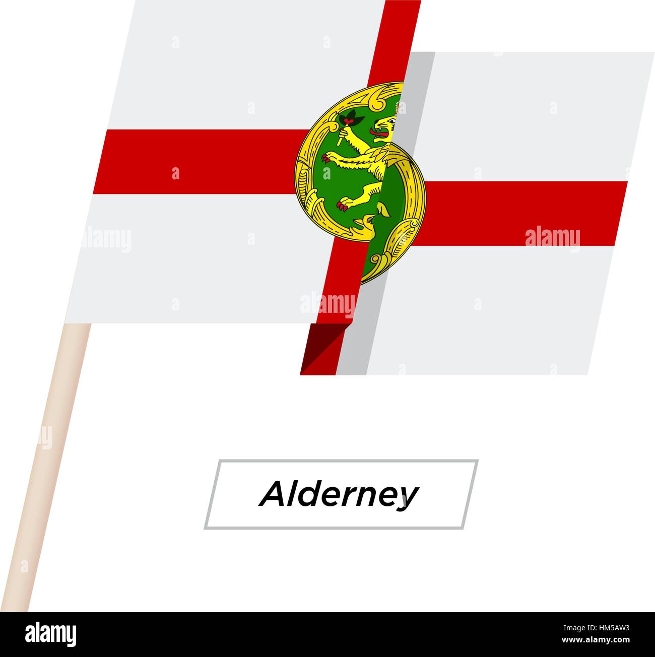 Alderney Ribbon sventola Bandiera isolato su bianco. Illustrazione Vettoriale. Illustrazione Vettoriale