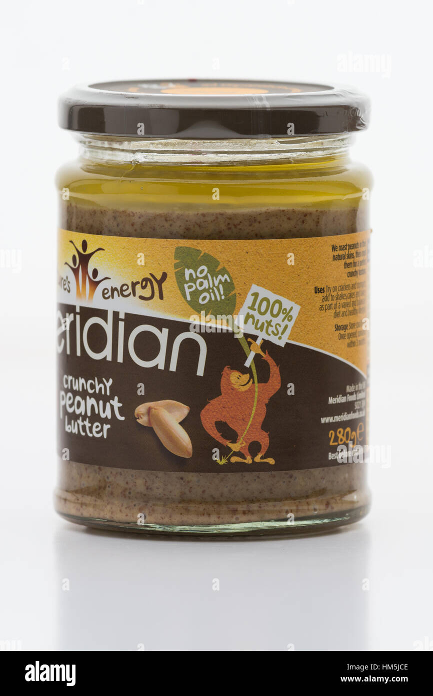 Esente da olio di palma prodotto alimentare - Meridian nessun olio di palma burro di arachidi Foto Stock