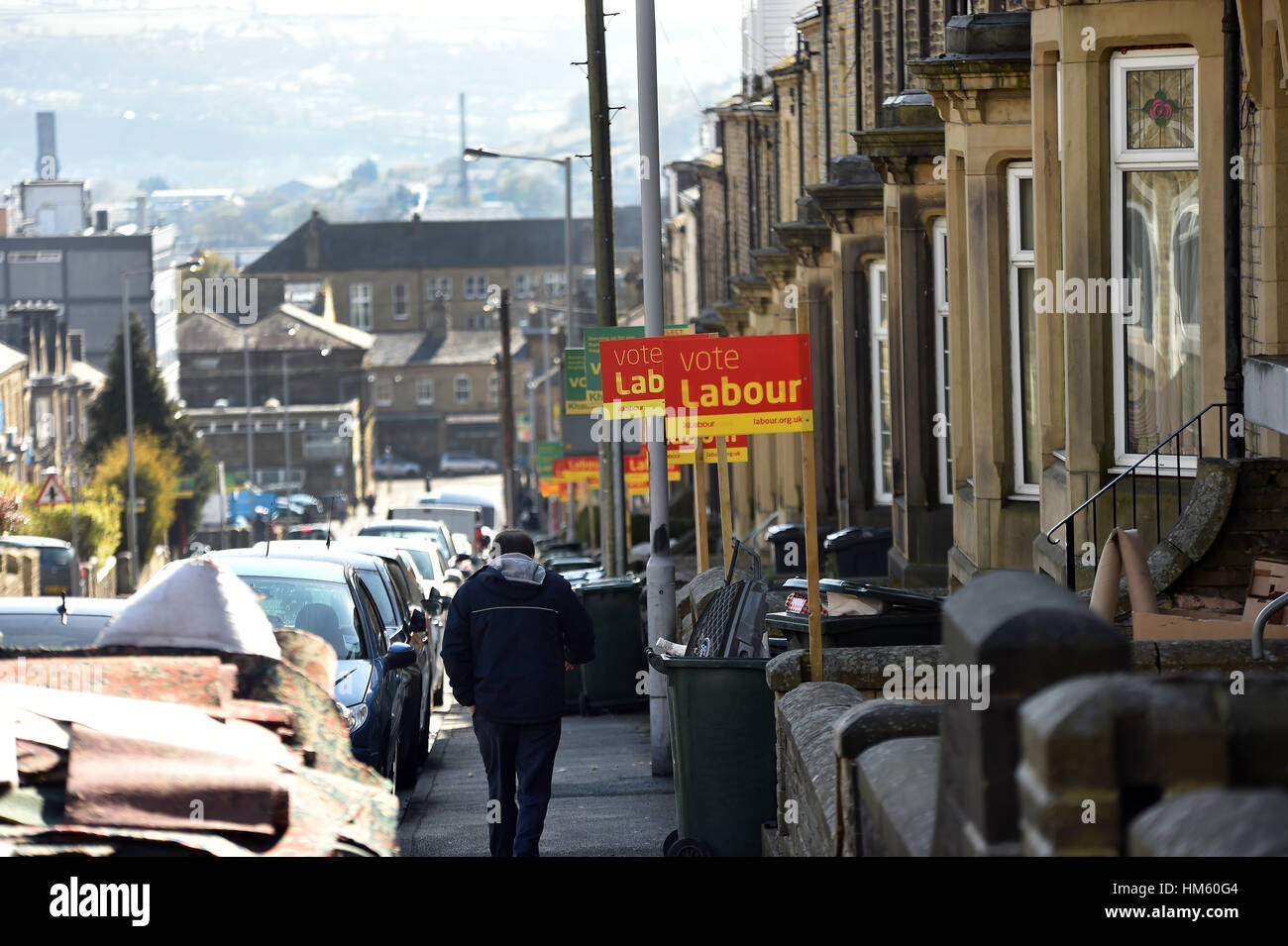 Elezione segni visualizzati in Keighley, West Yorkshire Foto Stock