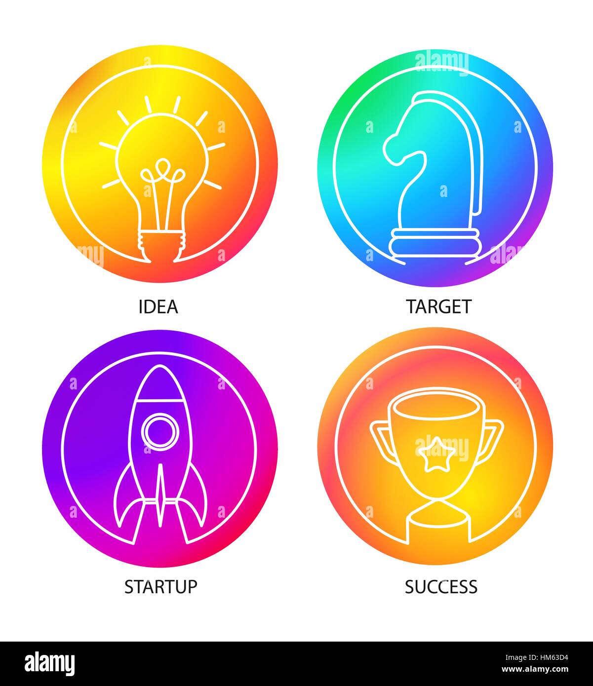 Liscia colore gradiente modello icona set con logo aziendale impostata. Start up, Idea, successo, il concetto di strategia di set di icone. Illustrazione Vettoriale. Illustrazione Vettoriale