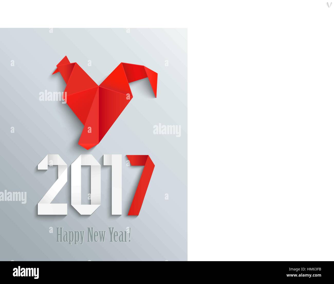 Rosso fuoco rooster in stile origamy come simbolo del nuovo anno 2017 nel calendario cinese. Illustrazione Vettoriale. Illustrazione Vettoriale