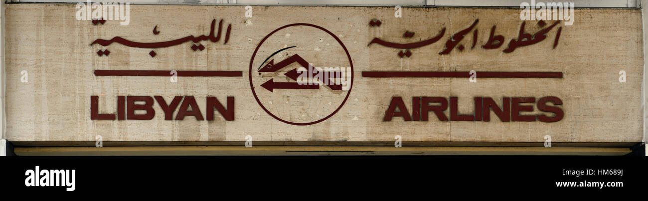 Compagnie aeree libico ufficio della compagnia aerea emblema del simbolo di trasporto delle compagnie aeree Libia araba logo marchio logotipo segno associare associati mondo RM Foto Stock