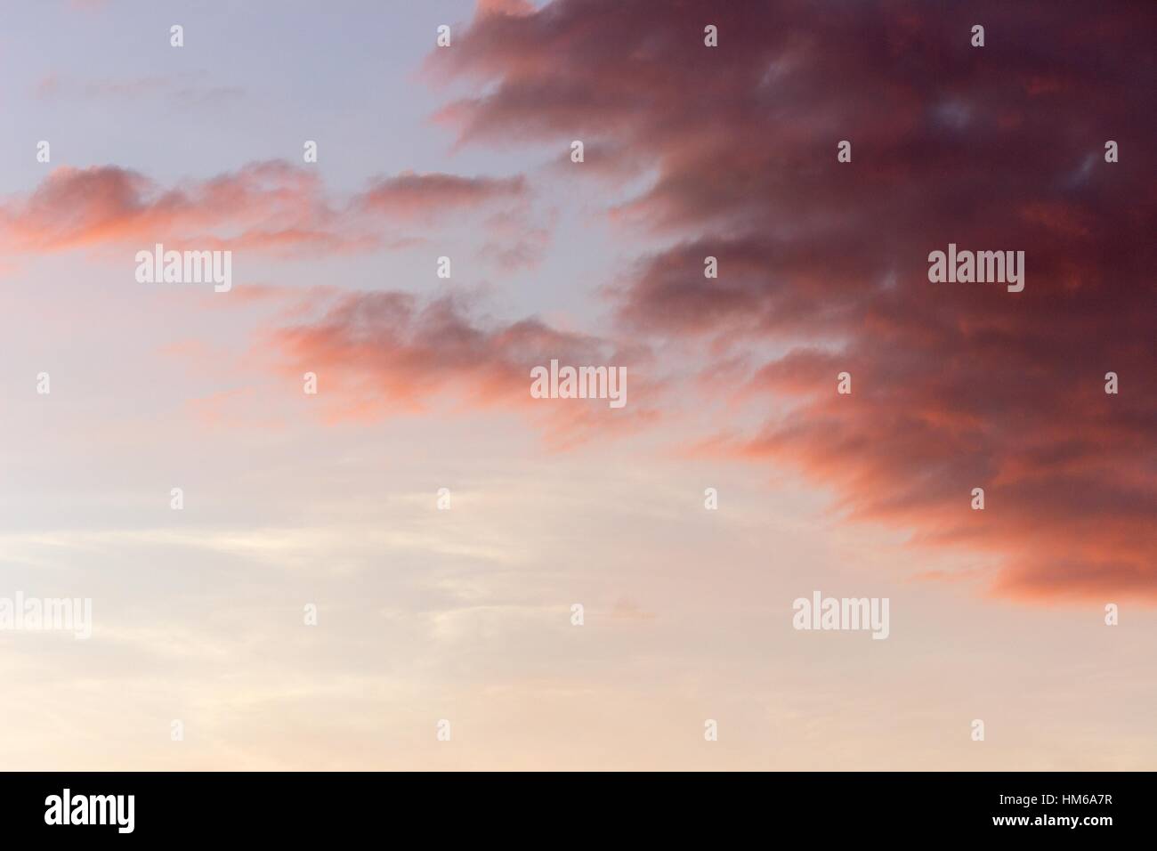 Viola e rosa luce di toni le nuvole al tramonto. Foto Stock