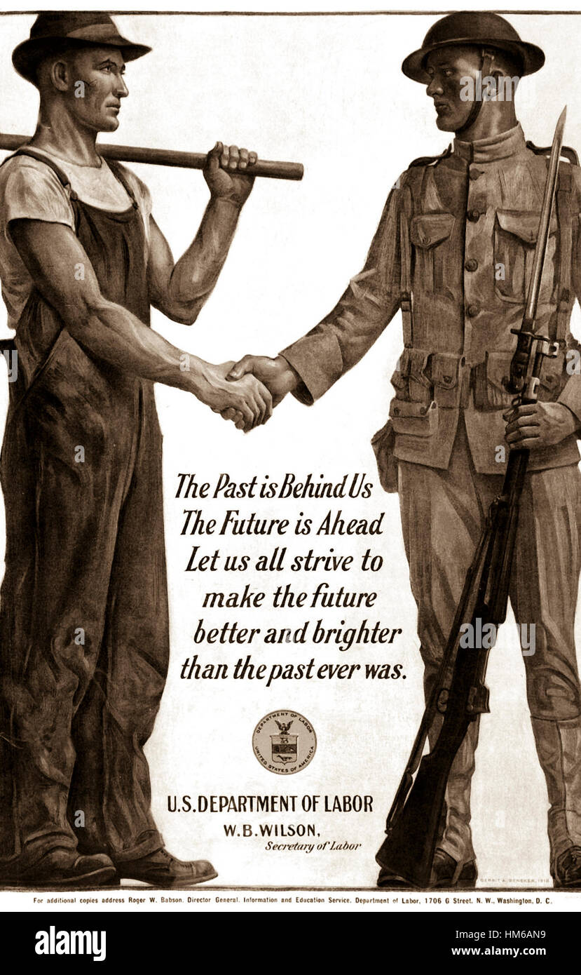 Il passato è dietro di noi, il futuro è avanti/impegniamoci tutti per rendere il futuro migliore e più luminoso del passato non è stata mai. 1918. Poster a colori da Gerrit A. Beneker. Rilasciato dal dipartimento del lavoro. (U.S. Le pubblicazioni governative) Data esatta Shot NARA sconosciuto file #: 287-L.1.9:P26 guerra & CONFLITTO PRENOTA #: 719 Foto Stock