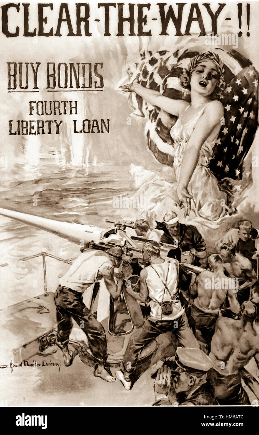 Cancellare il modo!! Acquisto di obbligazioni/quarta libertà prestito. Ca. 1918. Poster a colori da Howard Chandler Christy. Foto Stock