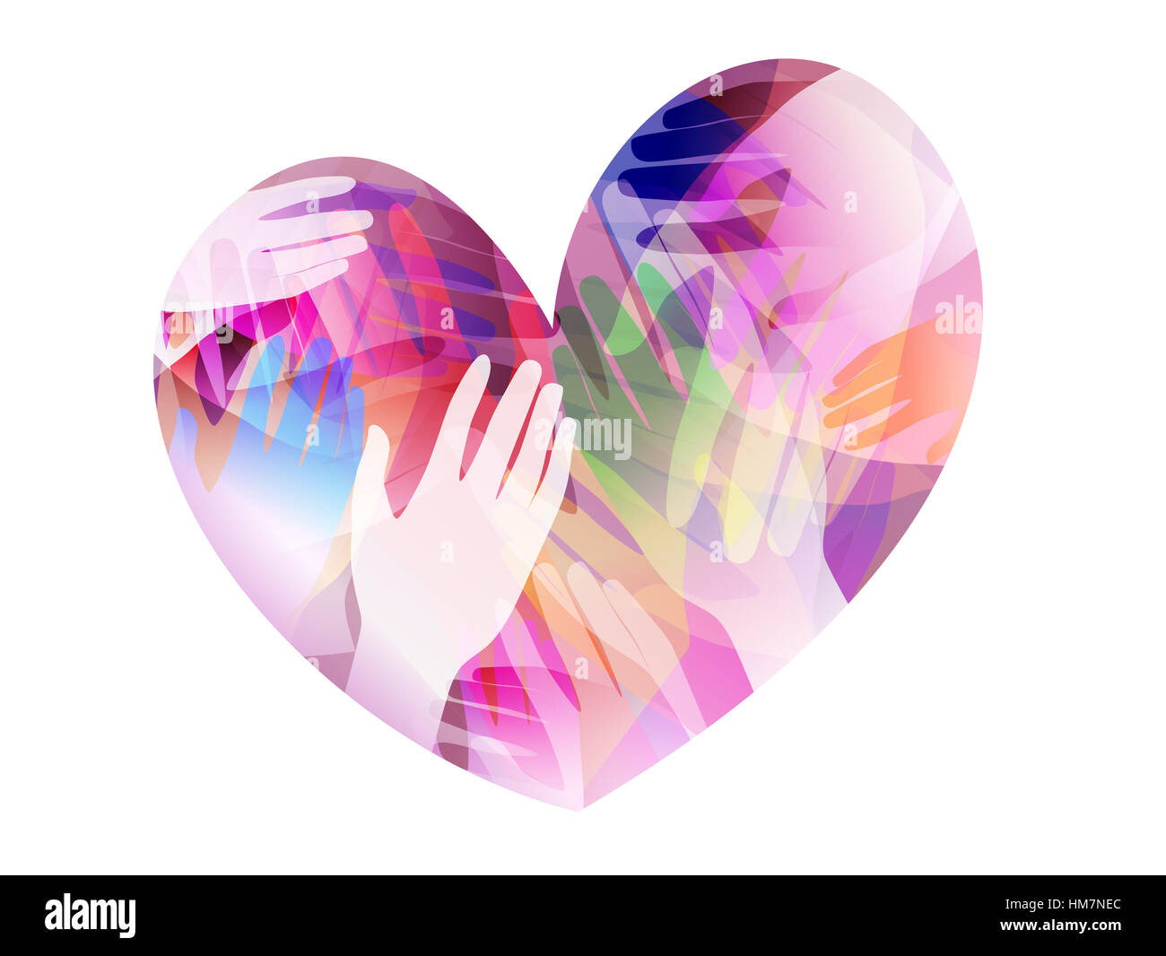 La doppia esposizione illustrazione delle mani all'interno di un colorato cuore - eps10 Foto Stock