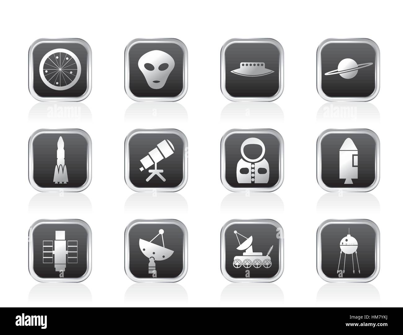 Astronautica e icone di spazio Illustrazione Vettoriale