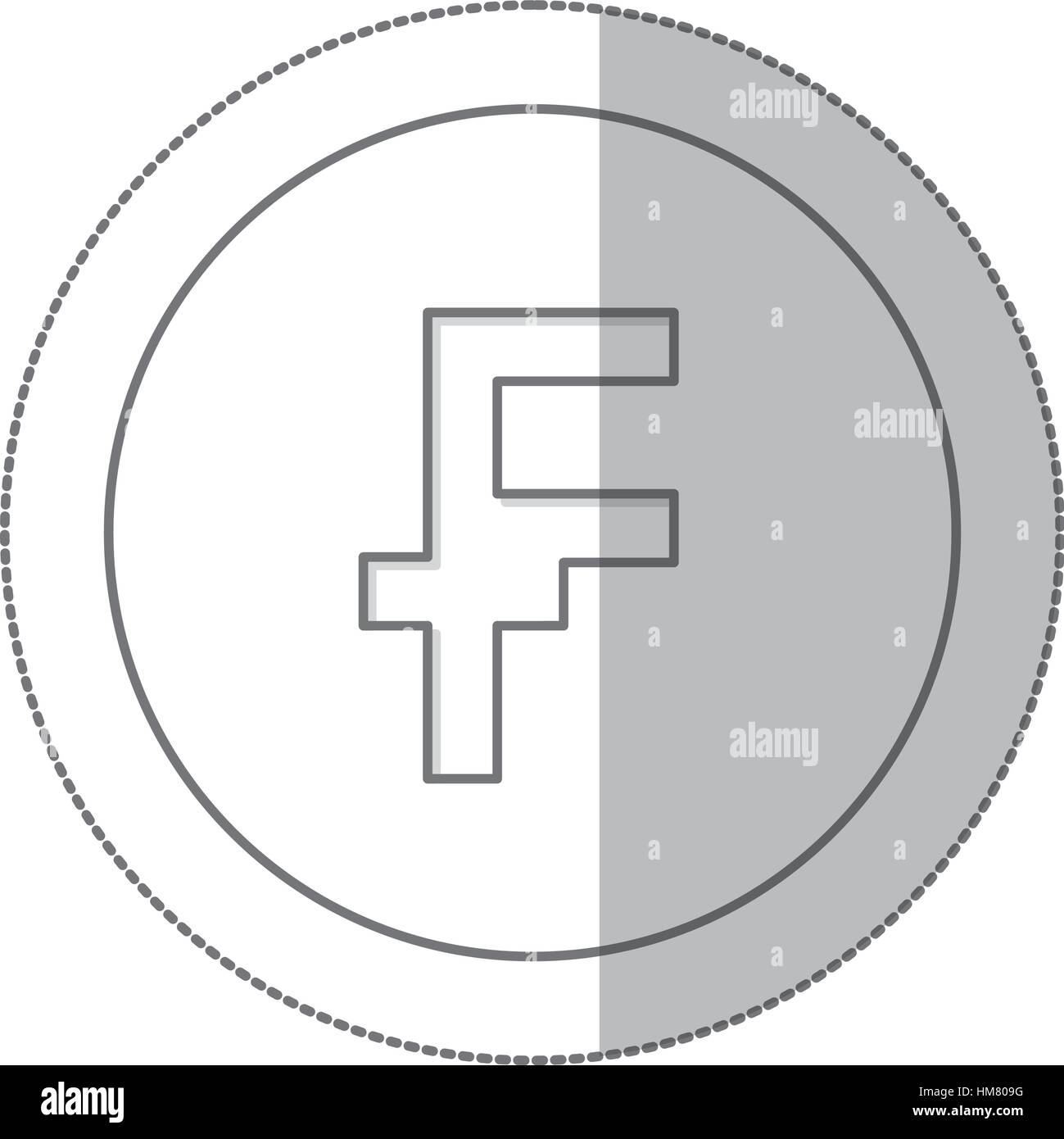 Medio shadow cerchio in bianco e nero con il simbolo di valuta di frank francese e belga illustrazione vettoriale Illustrazione Vettoriale