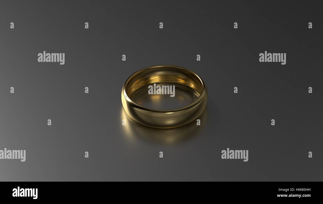 La bellezza di oro anello di nozze su sfondo nero. 3D illustrazione Foto Stock