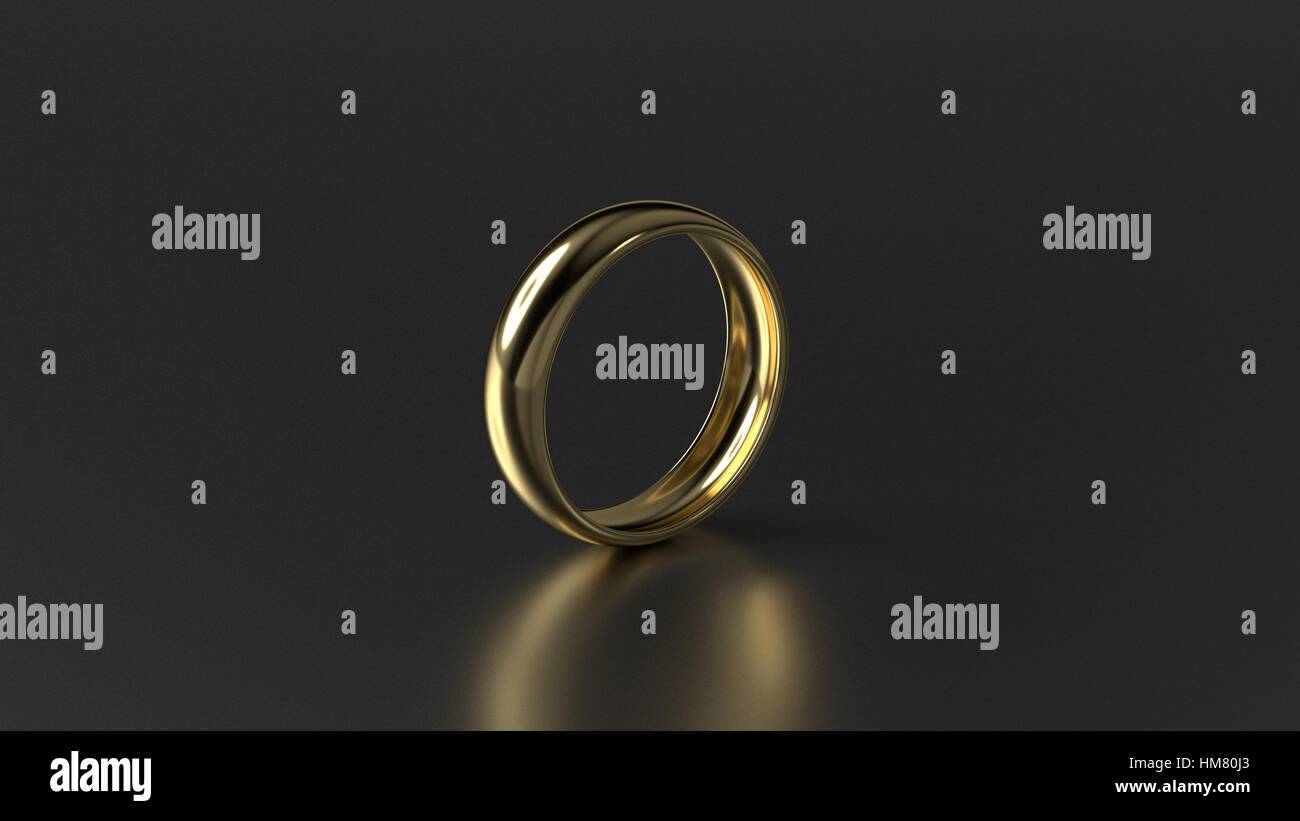 La bellezza di oro anello di nozze su sfondo nero. 3D illustrazione Foto Stock