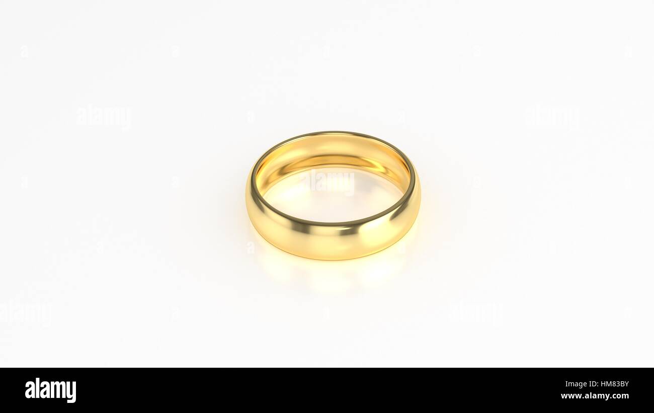 La bellezza di oro anello di nozze su sfondo bianco. Il rendering 3D Foto Stock