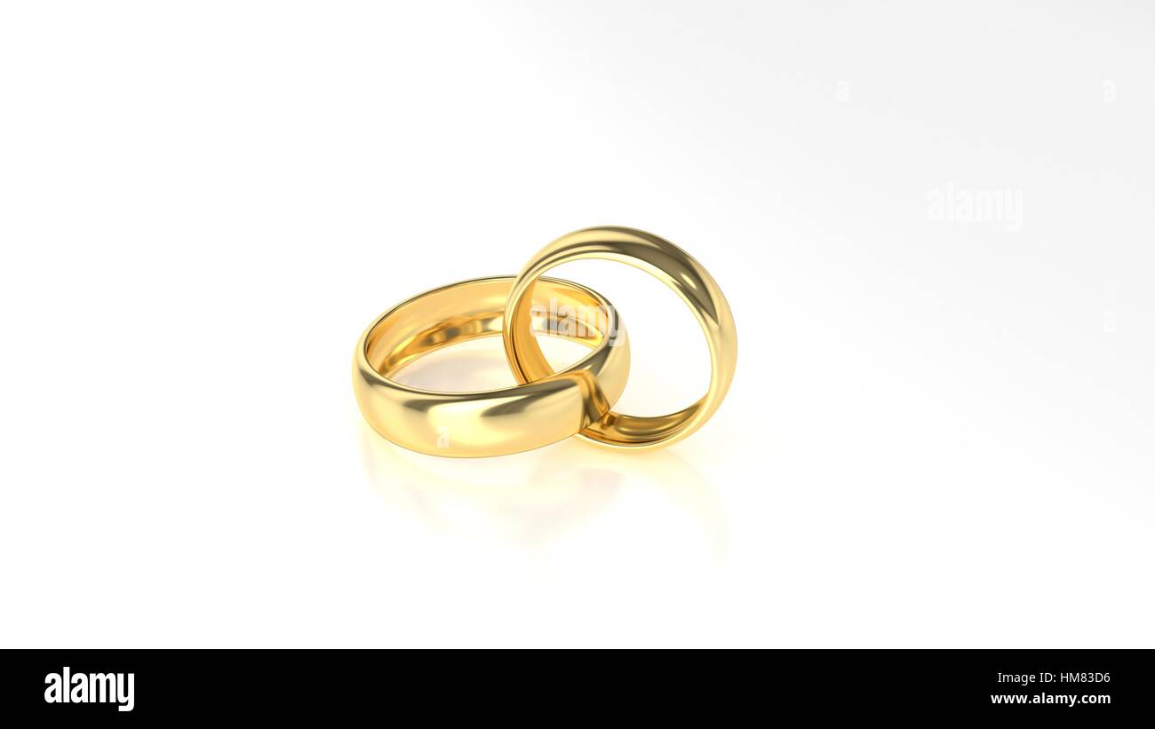 La bellezza di oro anello di nozze su sfondo bianco. Il rendering 3D Foto Stock