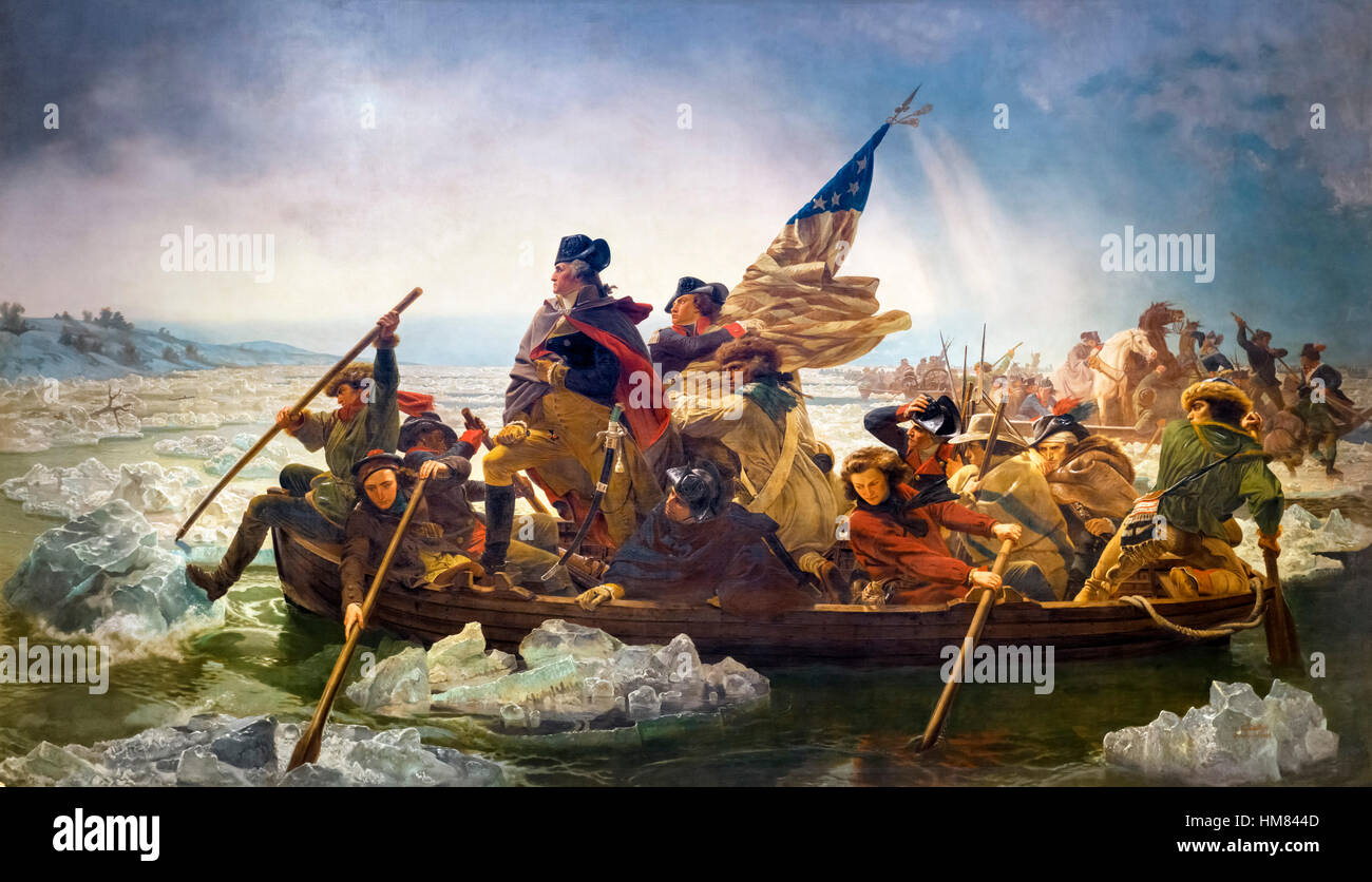 Washington attraversando il Delaware da Emanuel Leutze, olio su tela, 1851. Il dipinto mostra generale George Washington attraversando il Fiume Delaware durante la Battaglia di Trenton nel dicembre 1776. Foto Stock