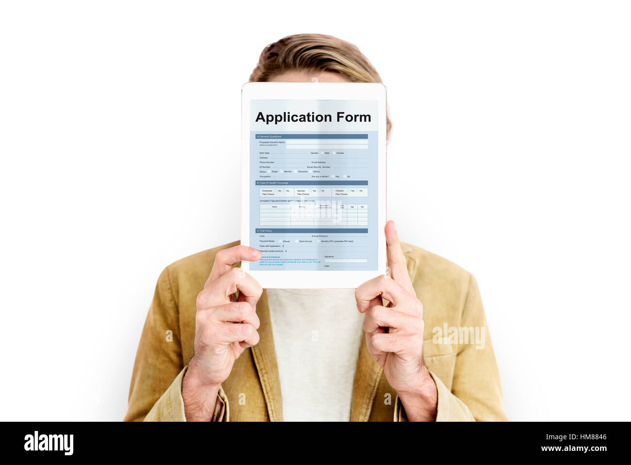 Formulario di domanda di documento di concetto di pagina Foto Stock