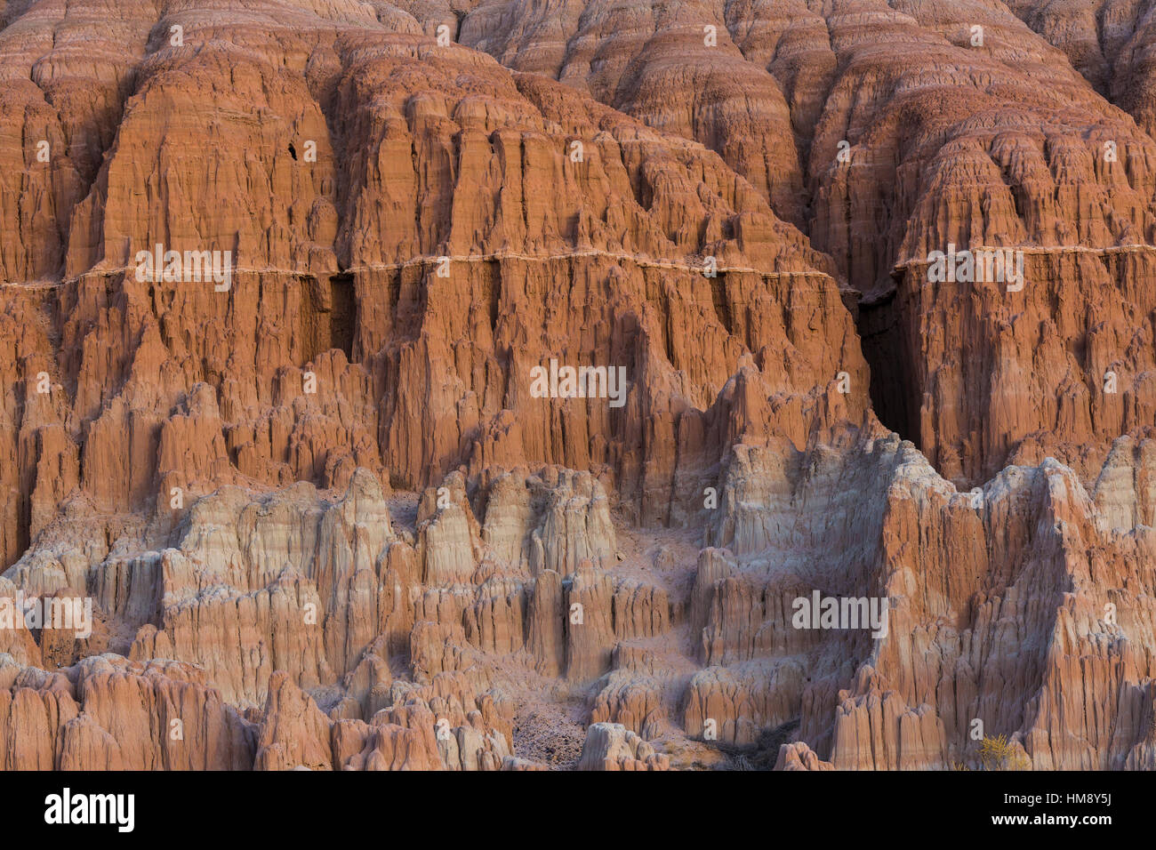 Nel tardo pomeriggio la luce sul eroso siltstone formazioni in Cathedral Gorge State Park, Nevada, STATI UNITI D'AMERICA Foto Stock