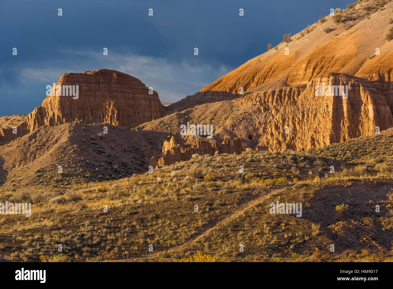 Drammatica la luce del mattino sulle formazioni erose sul lato ovest della cattedrale Gorge State Park, Nevada, STATI UNITI D'AMERICA Foto Stock