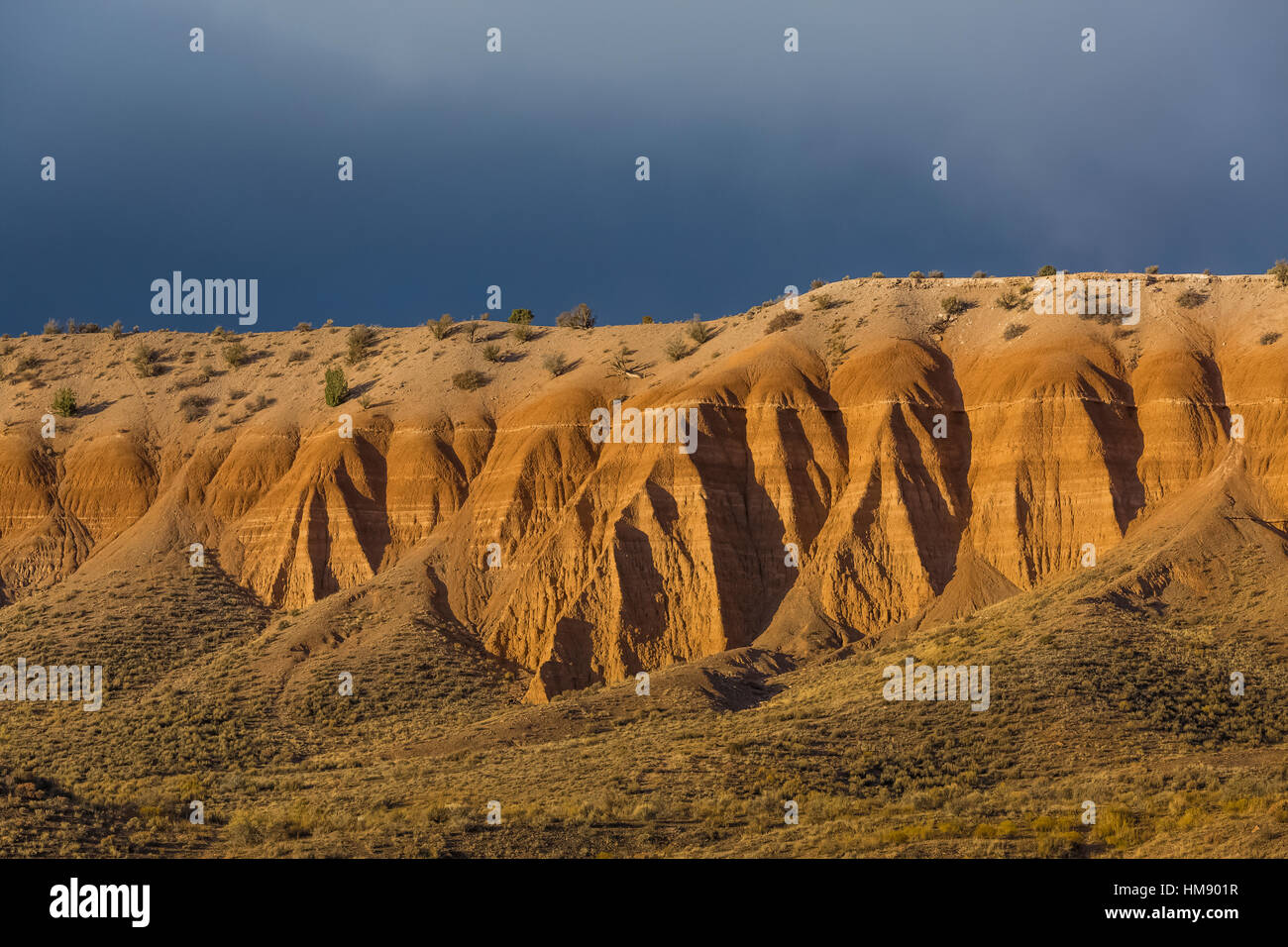 Drammatica la luce del mattino sulle formazioni erose sul lato ovest della cattedrale Gorge State Park, Nevada, STATI UNITI D'AMERICA Foto Stock
